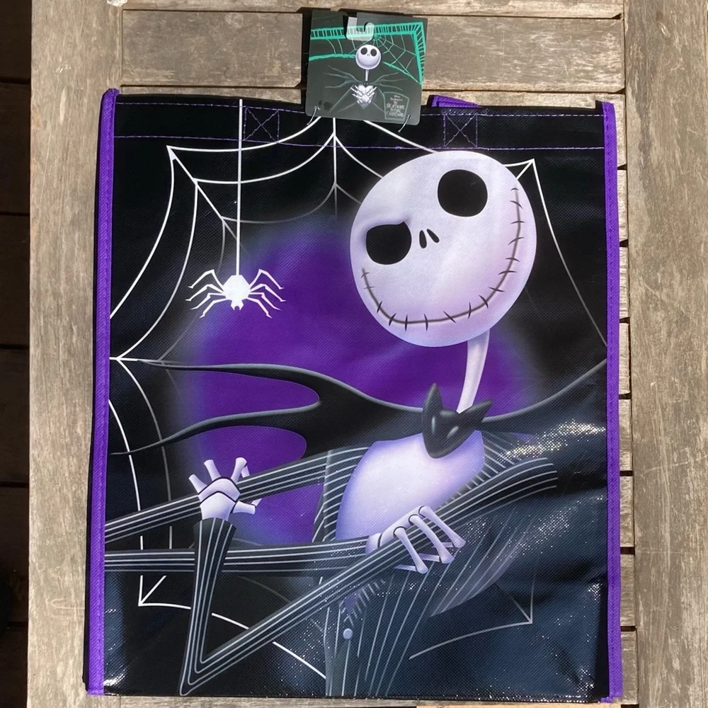 Disney Jack Skellington Spider Web Purple Black Tote Bag New